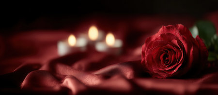 Valentine's Day, a holiday for lovers, a romantic date, a red heart, February 14 Red roses and candles for a romantic evening. High qualityの素材