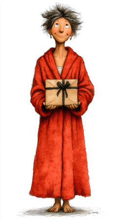 Joyful and kind Santa Claus congratulating in Christmas night, giving gift. Portrait of bearded old man stretching box with present talking congratulations and best wishes, happy Xmas. High qualityの素材