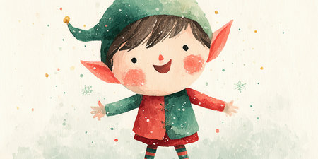 Santa helpers in their hats collect gifts. happy Xmas. Santa Claus Christmas night, New Year elves wave, New Year and Christmas, the holidays. High qualityの素材