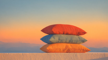 Soft pillows on the field, Pillow pyramid, good deep sleep, insomnia, sleep problems. High qualityの素材