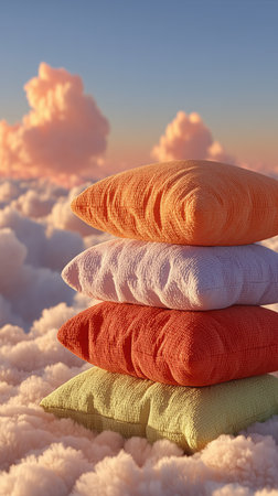 Soft pillows on the field, Pillow pyramid, good deep sleep, insomnia, sleep problems. High qualityの素材