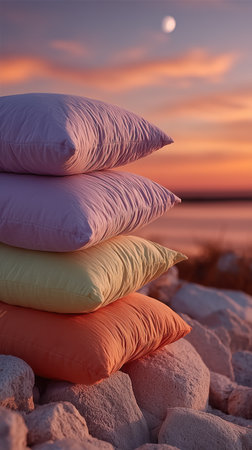 Soft pillows on the field, Pillow pyramid, good deep sleep, insomnia, sleep problems. High qualityの素材