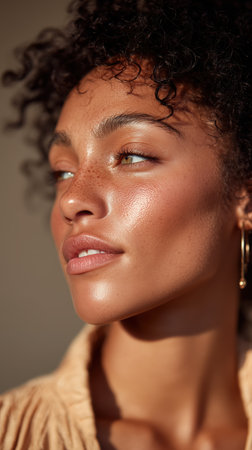 Portrait of a beautiful woman Caucasian woman with glowing skin Closeup girl touching facial smooth skin Portrait attractive young lady beauty salon spa skin care procedure. High qualityの素材