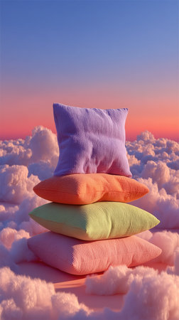 Soft pillows on the field, Pillow pyramid, good deep sleep, insomnia, sleep problems. High qualityの素材