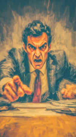 An angry lawyer yells at the defendant, the lawyer lost the case, jurisprudence and the court, justice in court, losing the case. High qualityの素材