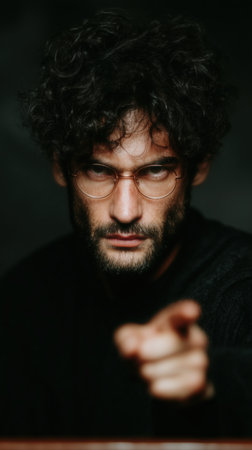 Angry judge yelling and pointing, justice and punishment, prosecution in court, humane court, European Court. High qualityの素材