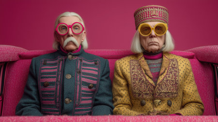 Fashionable seniors, retirement age, old people's fashion, bright style for older people, old people with glasses, modern fashion. High qualityの素材