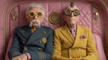 Fashionable seniors, retirement age, old people's fashion, bright style for older people, old people with glasses, modern fashion. High qualityの素材