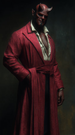 A demon with horns, a very evil spirit with large and beautiful horns. Evil spirit, Halloween 3D, ghost and Satan, red demon. High qualityの素材