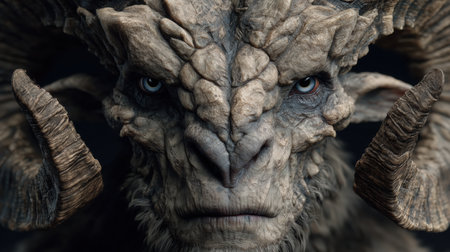 A demon with horns, a very evil spirit with large and beautiful horns. Evil spirit, Halloween 3D, ghost and Satan, red demon. High qualityの素材