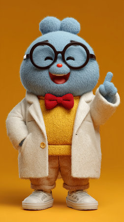 A scientist in a white coat and glasses gives a hint, a cute scientist figurine gives a thumbs up. High qualityの素材