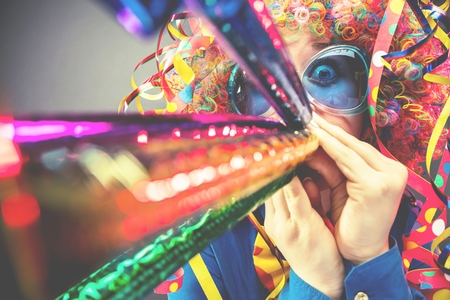 Portrait of beautiful party woman in wig and glasses Carneval Konzeptの写真素材