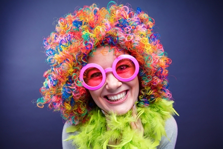 Portrait of beautiful party woman in wig and glasses Carneval Konzeptの写真素材