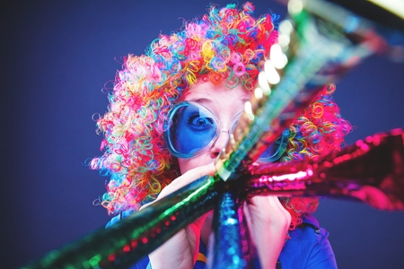 Portrait of beautiful party woman in wig and glasses Carneval Konzeptの写真素材