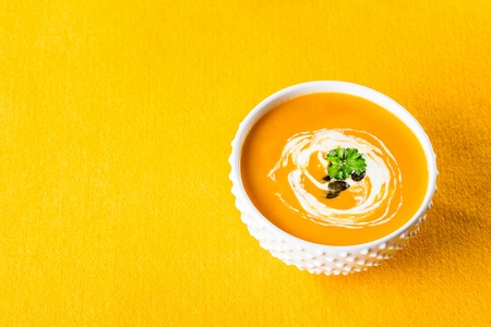 Fresh Pumpkin Soup with Pumpkin Brushettaの写真素材