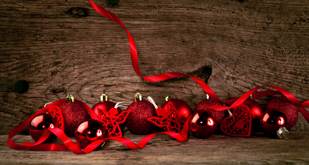 Christmas decoration on wooden background, close-up.の写真素材