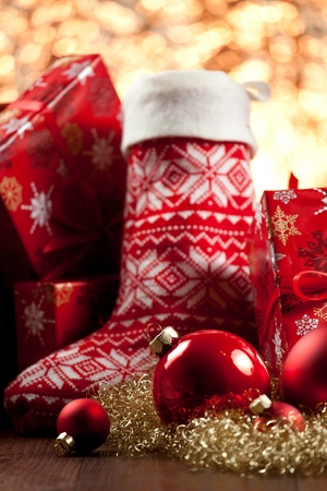 red christmas decoration gifts and christmas tree deco.の写真素材