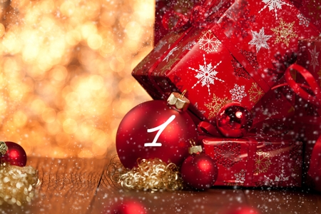 red christmas decoration gifts and christmas tree deco.の写真素材