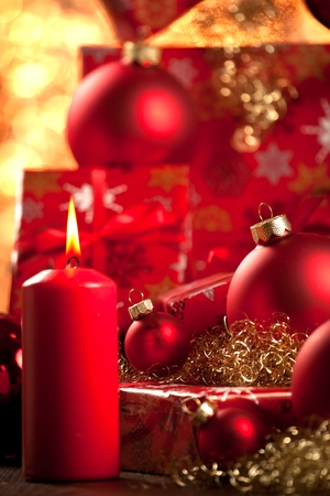 red christmas decoration gifts and christmas tree deco.の写真素材