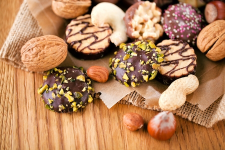 Christmas baking background ,cookies on wooden backgroundsの写真素材