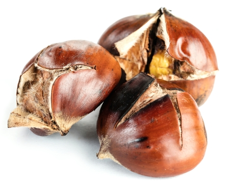 Chestnuts isolated on white background close upの写真素材
