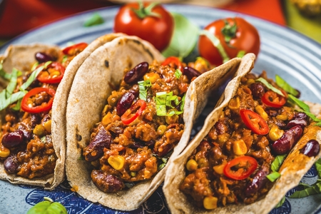 Tortilla and staffing with meat and vegetables.の写真素材