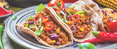 Tortilla and staffing with meat and vegetables.の写真素材