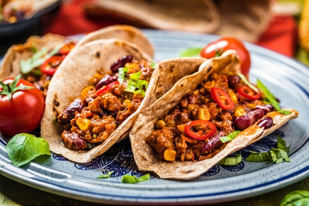 Tortilla and staffing with meat and vegetables.の写真素材