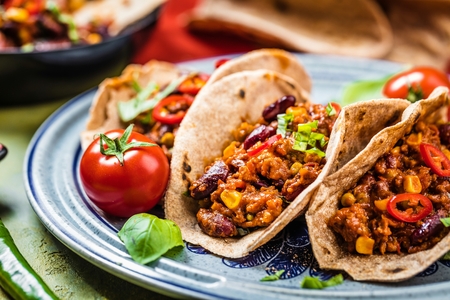 Tortilla and staffing with meat and vegetables.の写真素材