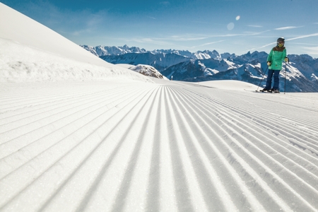 View of mountains and ski slopes in Austriaの写真素材