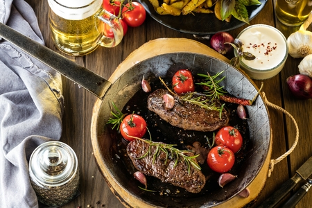 Cooking a fillet steak food photography recipe ideaの写真素材