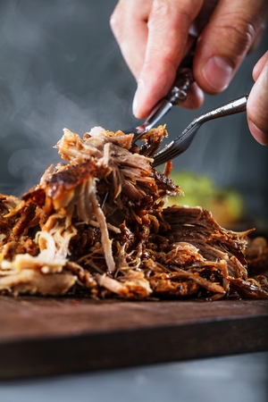 Home made pulled pork ready to be eatenの写真素材