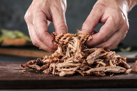 Home made pulled pork ready to be eatenの写真素材