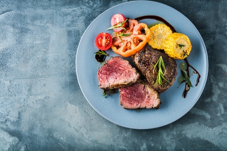 Barbecue Wagyu Point Steak with Salad and Vegetableの写真素材