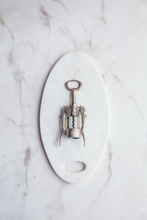 Wine conzept background corks and glass On marble backgroundの写真素材