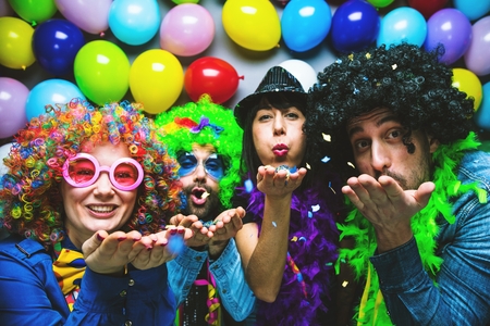 Party People celebrating carnival or New Year in party clubの写真素材