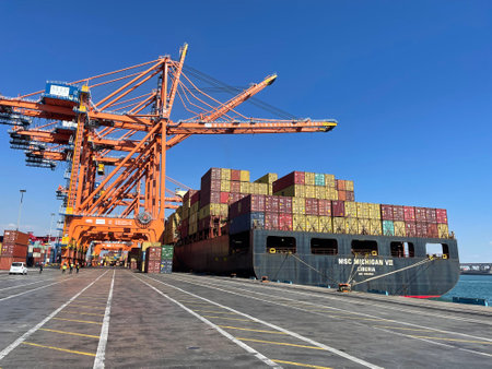 Container terminal in Odessa, Ukraine, on a sunny day.の写真素材