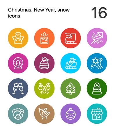 Colorful Merry Christmas and Happy New Year icons for web and mobile design.のイラスト素材