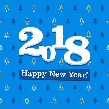 New Year 2018 blue and white icon set outline pattern. New Year 2018 flat vector icons background.のイラスト素材