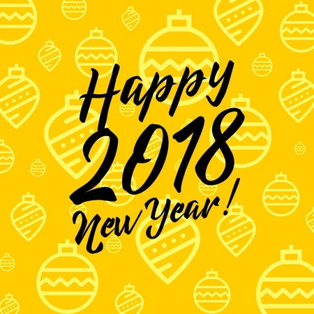 New Year 2018 icon set seamless pattern. New Year and winter holidays flat vector icons yellow and black backgroundのイラスト素材