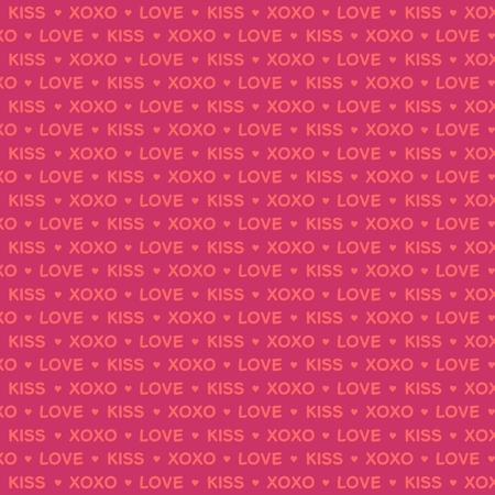Love and kiss vector flat pattern on pink background. Valentines day cardのイラスト素材