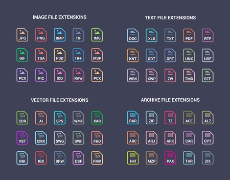 Colored File extension flat vector icons.のイラスト素材
