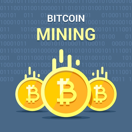 Colorful flat vector illustration of cryptocurrency bitcoin process mining conceptのイラスト素材