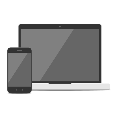 Isolated black smartphone and laptop vector flat mockup on white backgroundのイラスト素材