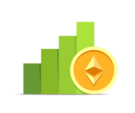 Ethereum value growth concept illustration isolated on white background. Vector flat cryptocurrency coinのイラスト素材