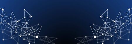 Black and blue abstract futuristic crypto blockchain illustration. White dots and shapes in...