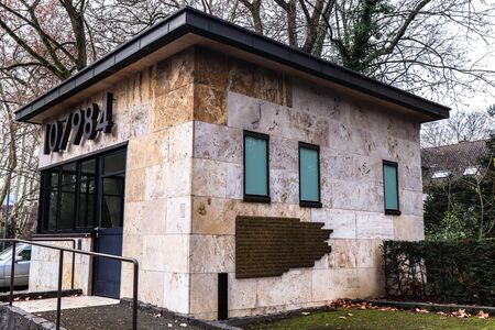 Side of the Norbert Wollheim Memorial at the Goethe University in Frankfurt, Germany.  Norbert was a  prisoner at the Buna/Monowitz concentration camp