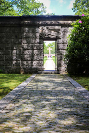 Stone wall at the entrance of the Sandweiler German War Cemetery.のeditorial素材