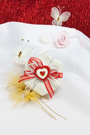 Morning surprise  Gifts for the beloved  On white satin の写真素材
