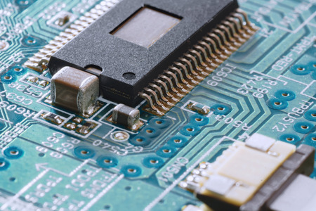 Close up of electronic circuit board with processor.